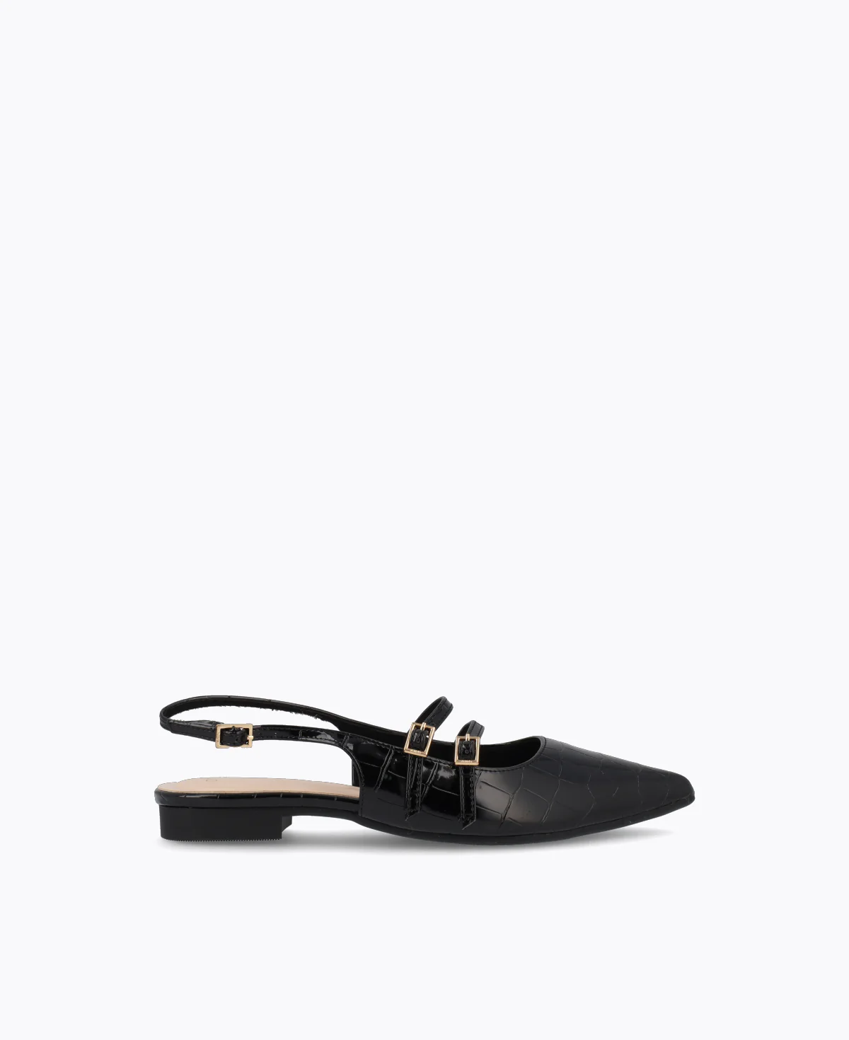 Inca Slingback Mary Jane Flats V2 - Black (Croc)