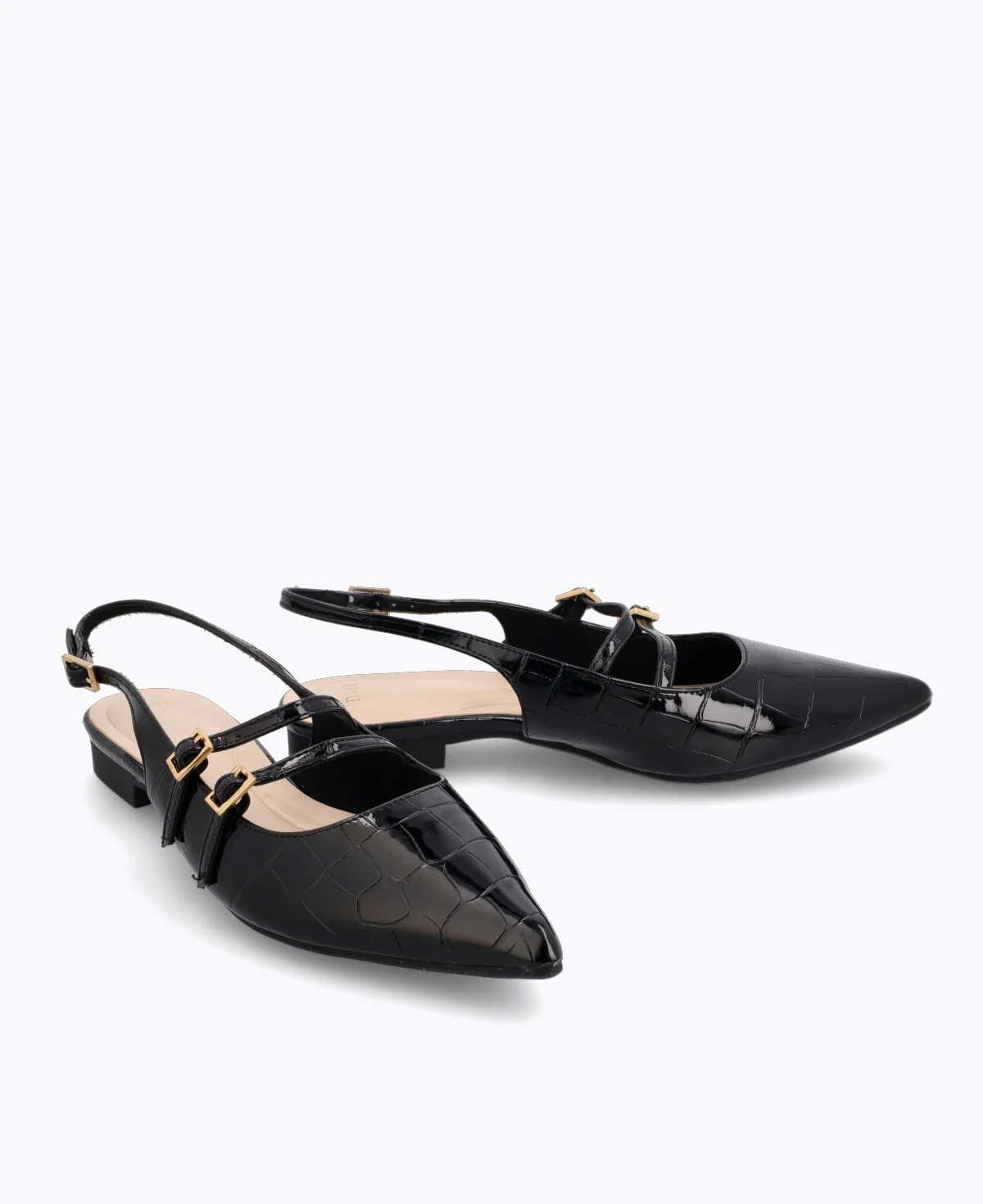 Inca Slingback Mary Jane Flats V2 - Black (Croc) - Image 2